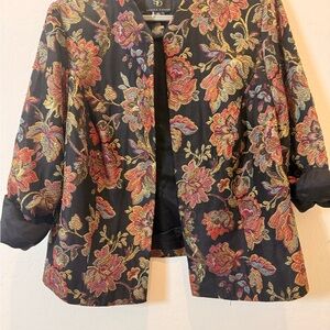 Sandra Darren Black Floral Brocade Blazer with Multicolor Embroidery